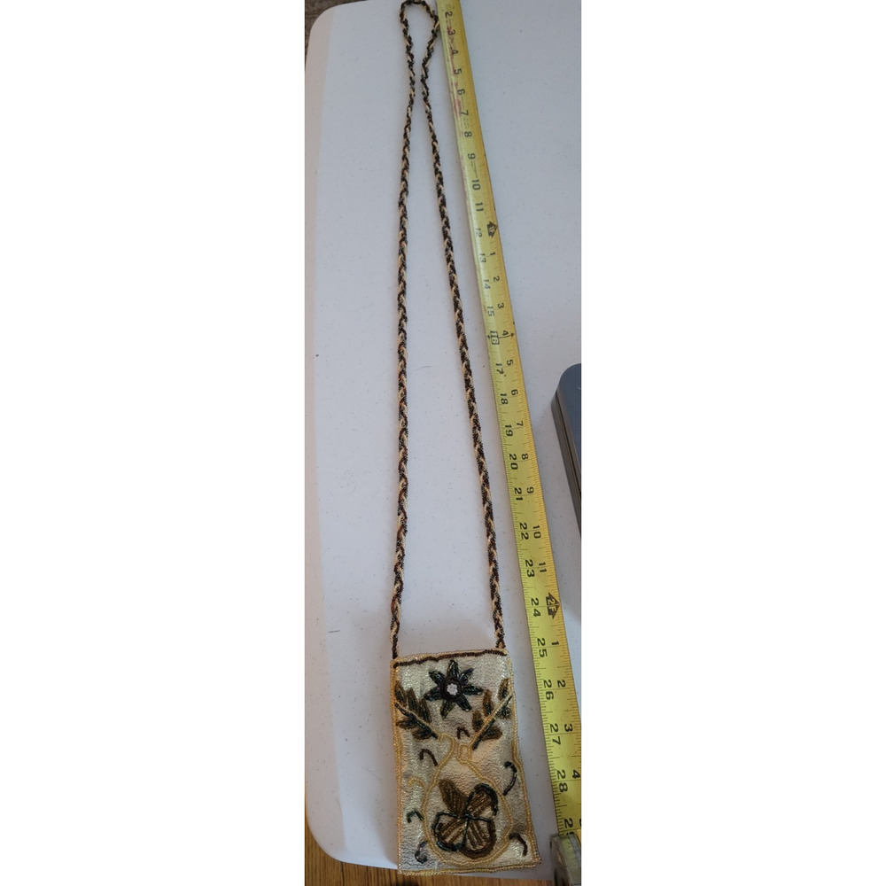 Vintage Evening Bag Gold Beaded Size S Hand Purse Clutch Flowers Dragon fly - Picture 3 of 6